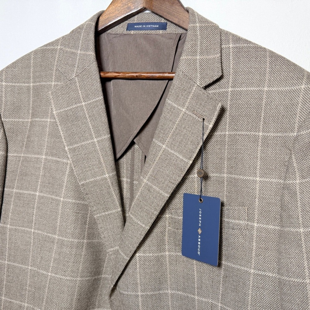Joseph Abboud Heritage Soft Jacket Mens 48R Tan Windowpane Plaid Wool Blazer NEW